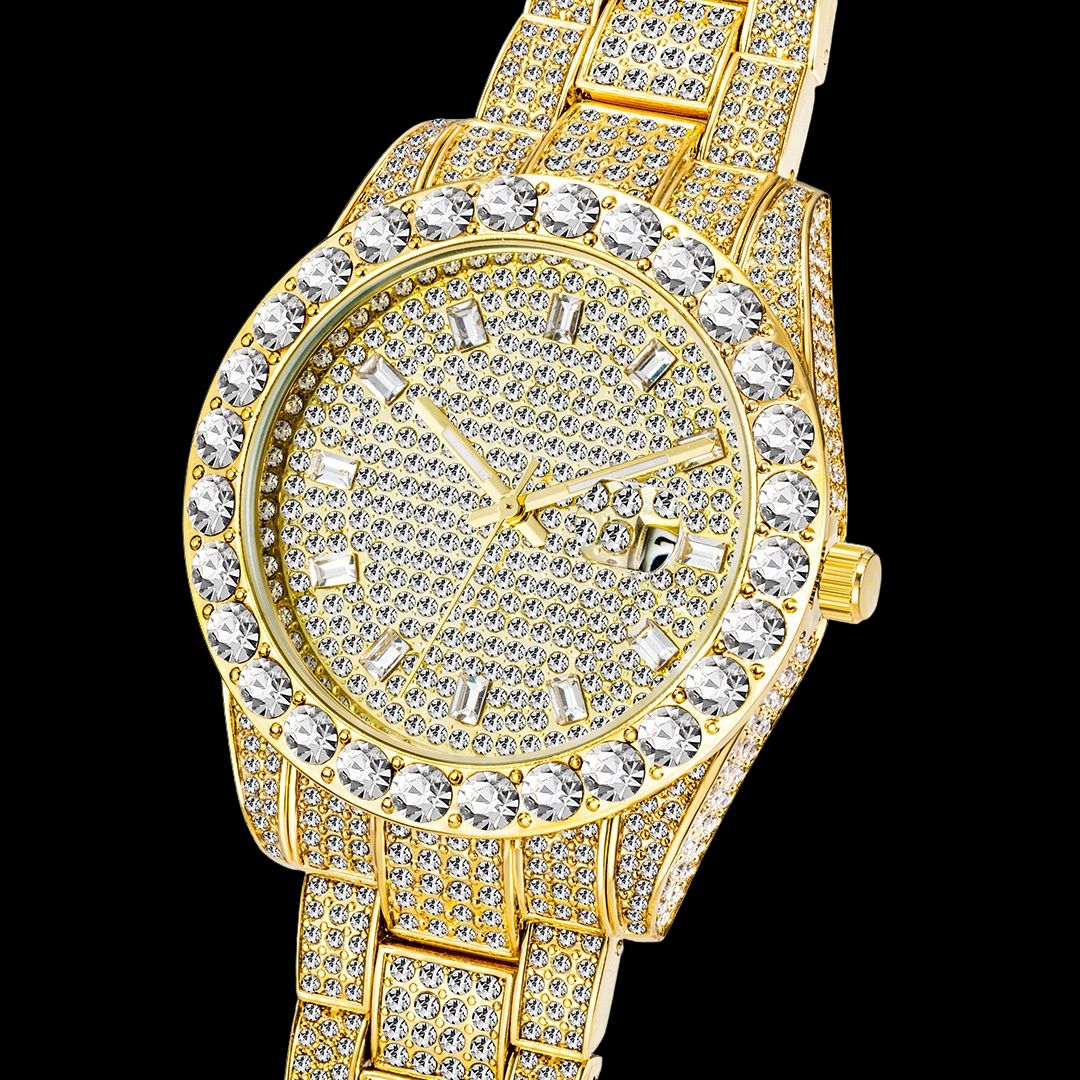 Double Diamond For Numerals and Cover Bling Iced Out Watch