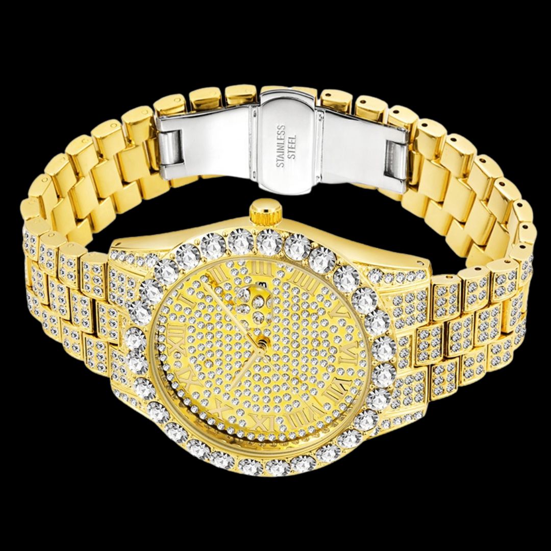 Roman Numerals Fully Stoned Dial Iced Out Diamond Watch