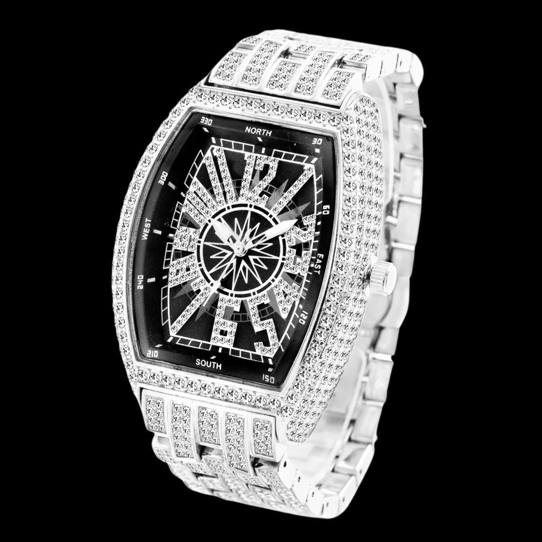 Star Sky Compass Dial Bling Iced Out Diamond Watch