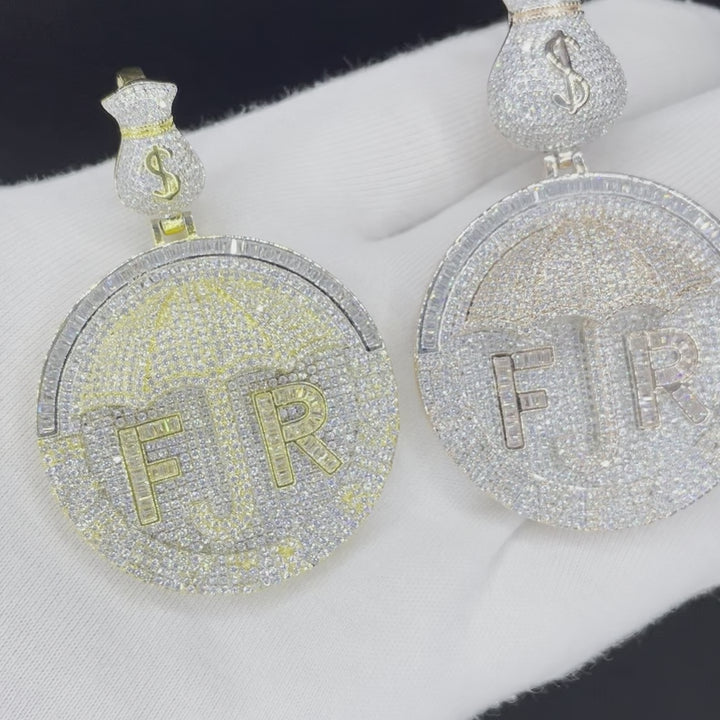 Forever Rich Umbrella Money Bag Bail Iced Out Letter Diamond Pendant Necklace