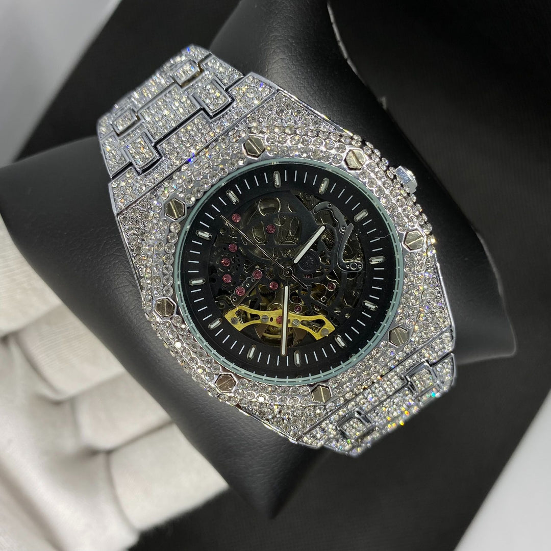 Self-Wind Mechanical Skeleton Iced Out Diamond Watch