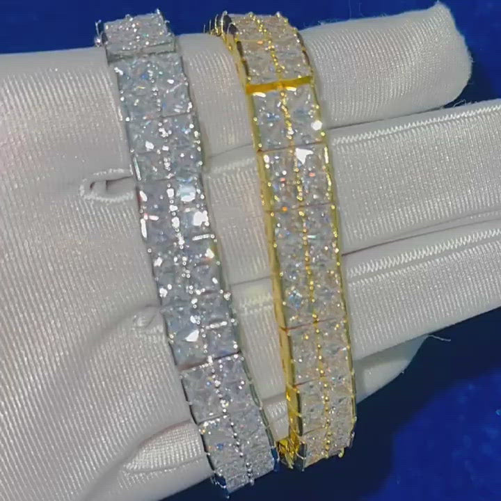 10MM Double Square Baguette Iced Out Diamond Bracelet