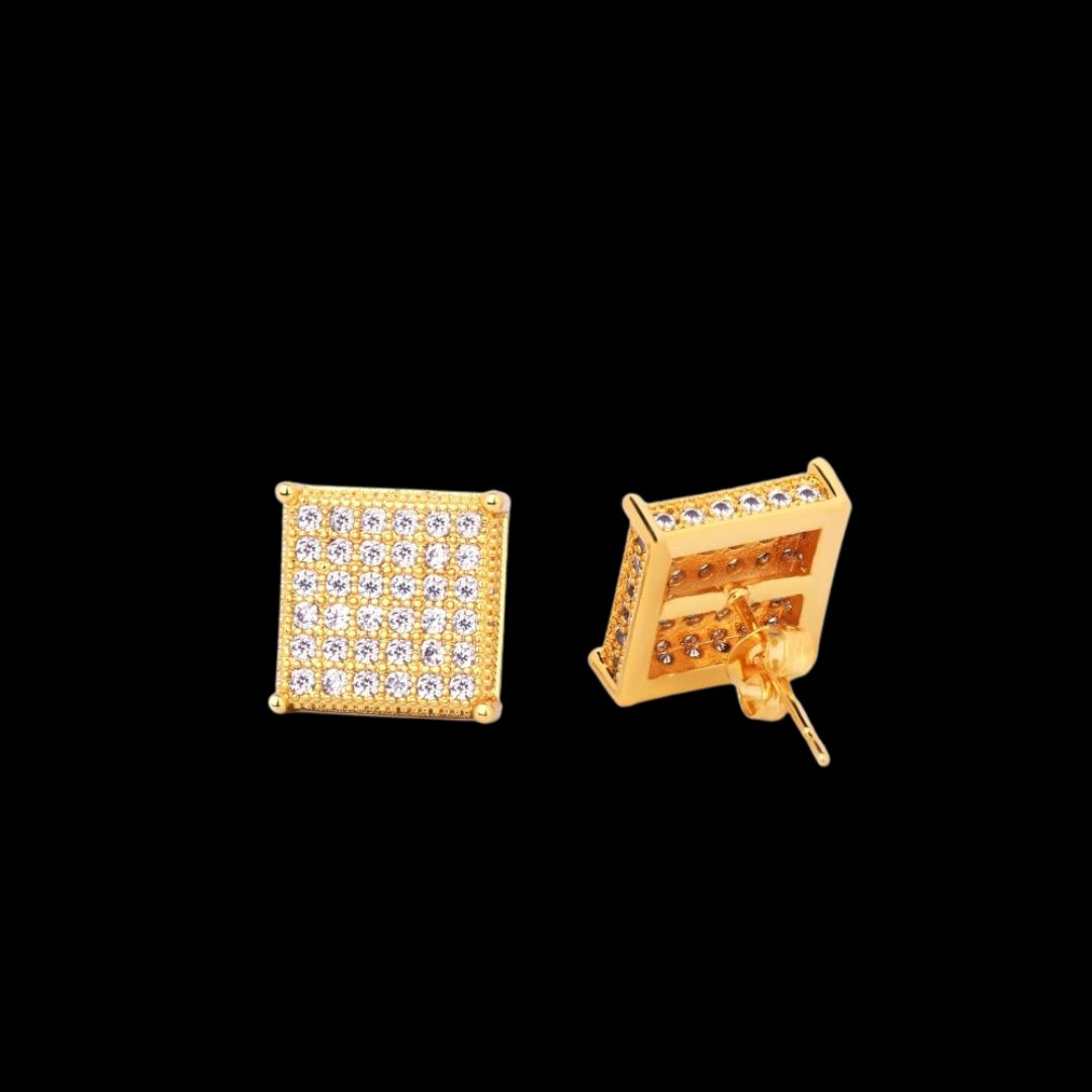 12MM Micro Paved Push Back Iced Out Stud Earrings