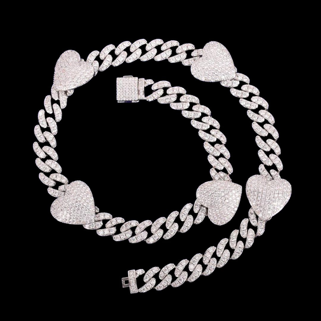 10MM Heart Miami Cuban Link Iced Out Diamond Necklace Chain