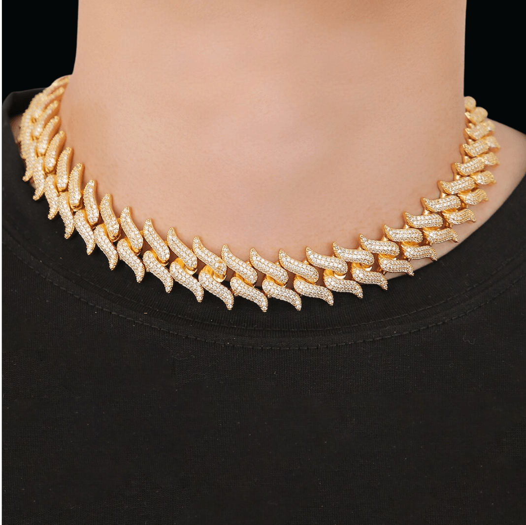 18MM 24K Gold Plated Mustache Cuban Necklace - Icey Pyramid