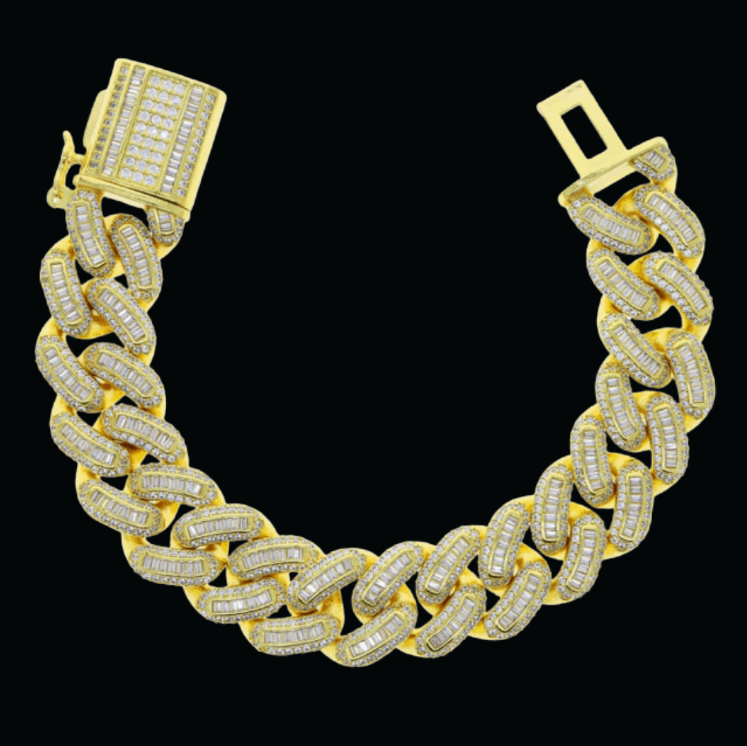 18MM Baguette VVS CZ Heavy Box Clasp Cuban Link Chain Bracelet - Icey Pyramid