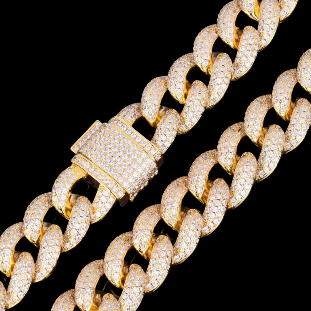 Iced Out VVS Shine Big Clasp Cuban Necklace Bracelet Set