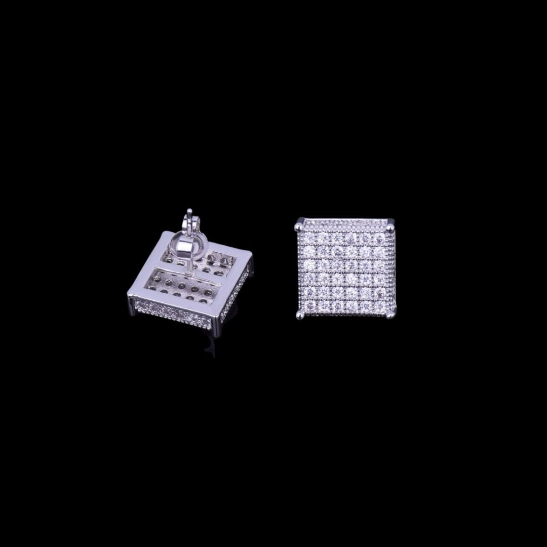 12MM Micro Paved Push Back Iced Out Stud Earrings