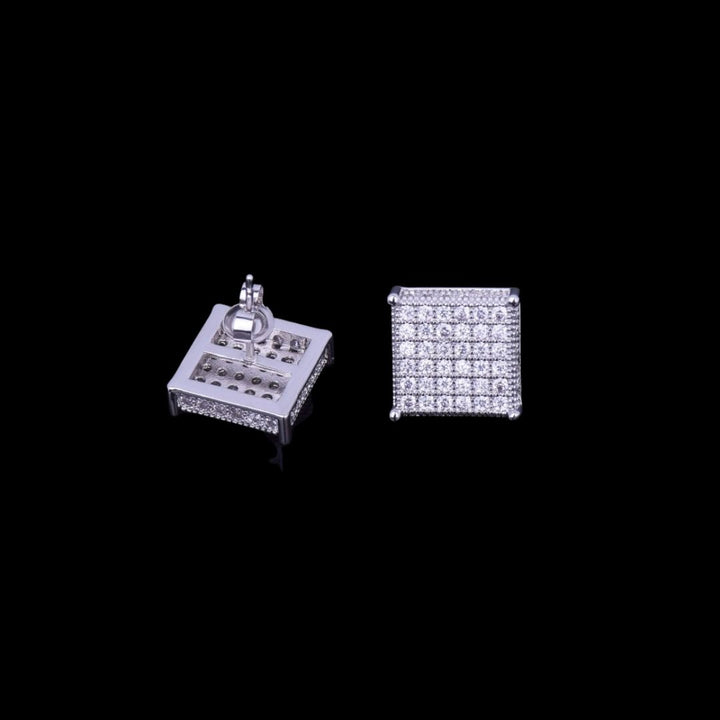 12MM Micro Paved Push Back Iced Out Diamond Stud Earrings