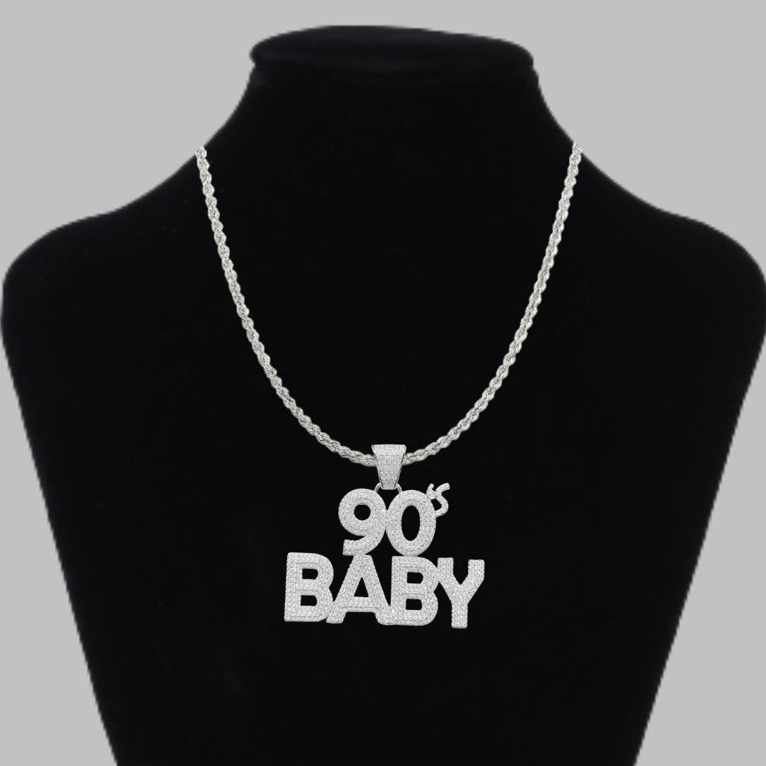 90's Baby Popular Font VVS Shine Iced Out Pendant
