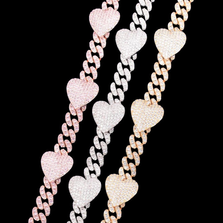 10MM Heart Miami Cuban Link Iced Out Diamond Necklace Chain