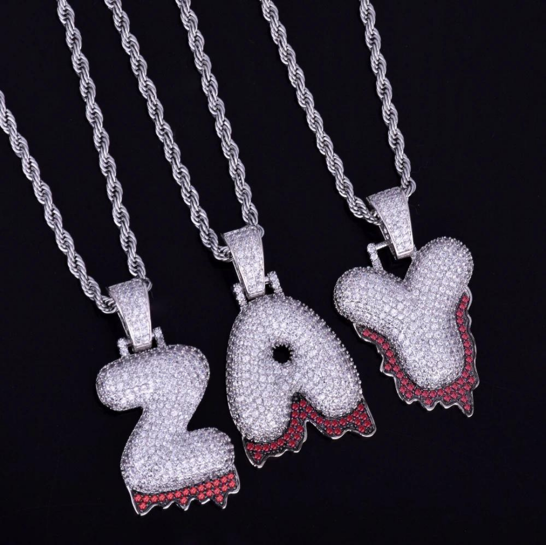 Drippy Style of Red Personalized Custom Name Pendant
