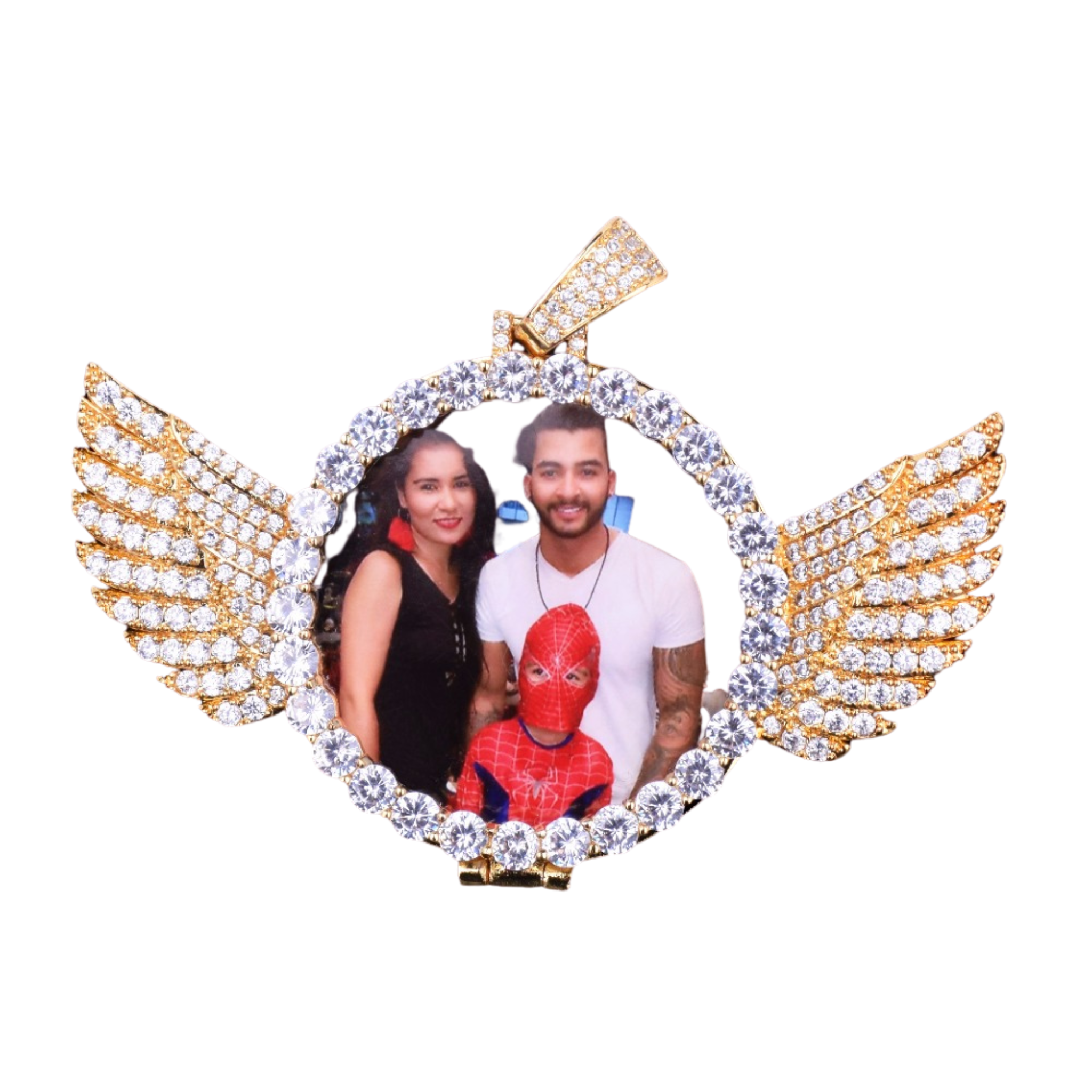 Angel Wings Medallion Circle Custom Photo Picture Pendant Necklace