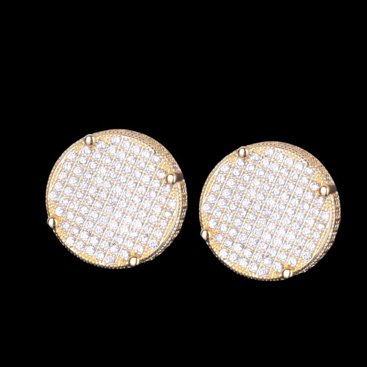 14MM Round Screw Back Iced Out Diamond Stud Earrings