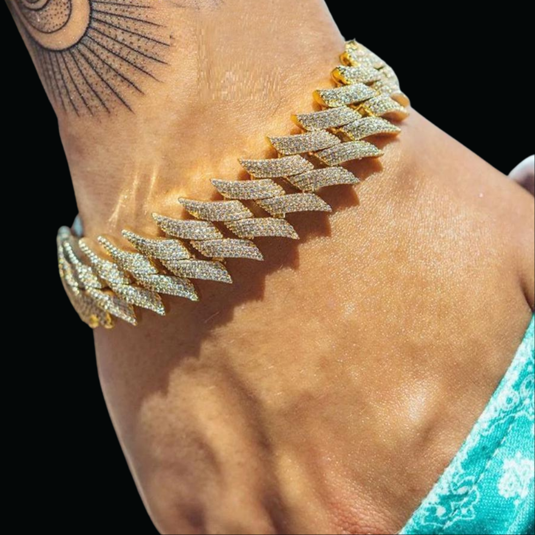 17MM Sword Choker Miami Cuban Iced Out Diamond Necklace Bracelet Set