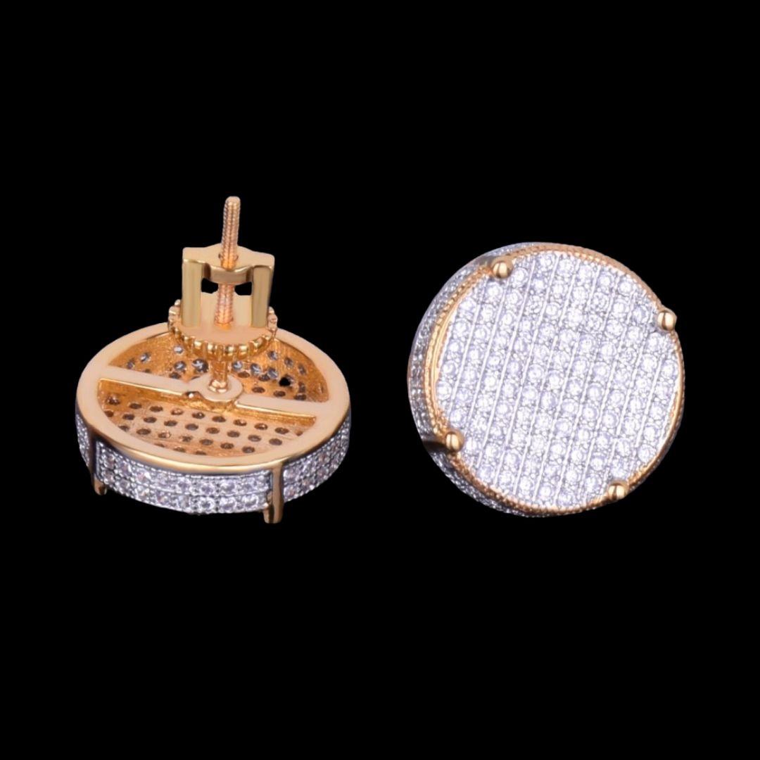 14MM Larger Round Full Shine Screw Back Unisex Iced Out Stud Earrings