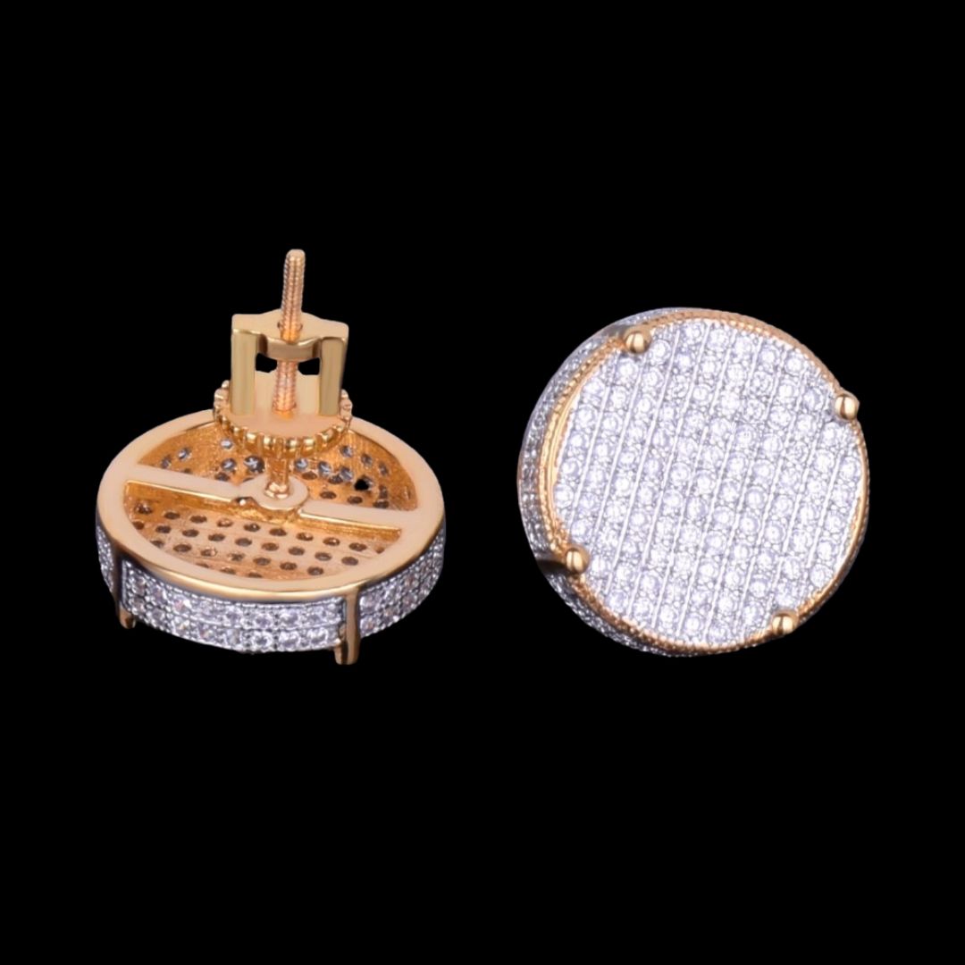 14MM Round Screw Back Iced Out Diamond Stud Earrings