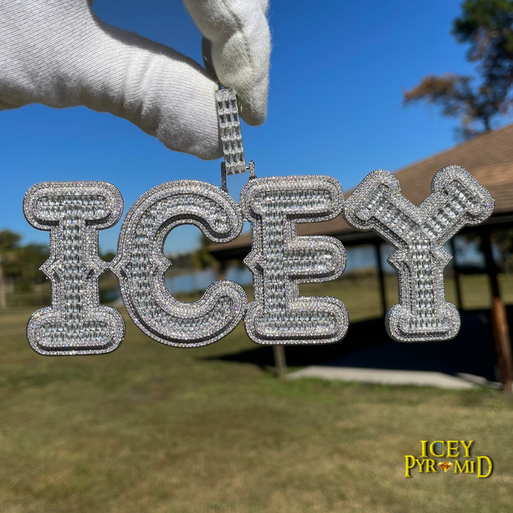 Cursive Two Layers Iced Out Personalized Custom Name Necklace Pendant