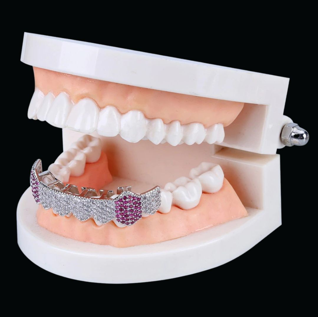 Mix Duo Color Micro Pave Fuchsia Vampire Edition Bottom Grillz