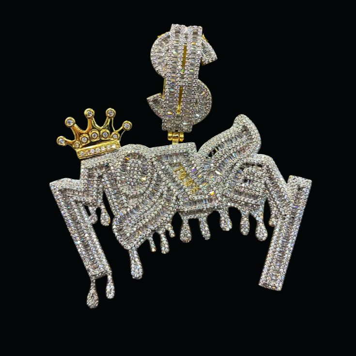 Money with Dollar Bail Iced Out Letter Diamond Pendant