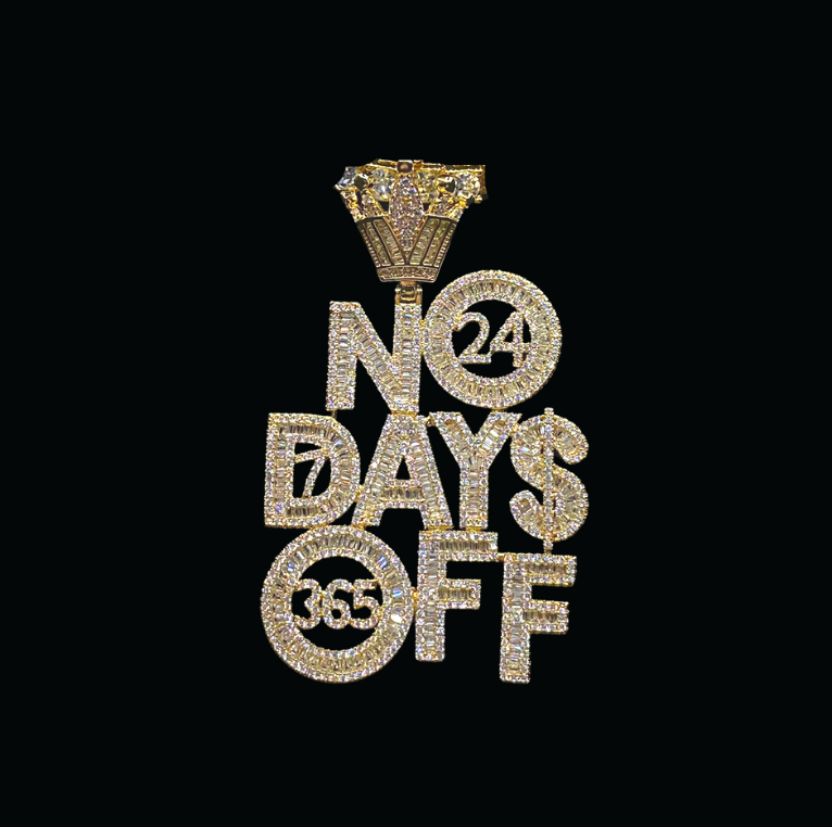 No Days OFF Crown Bail Iced Out Letter Diamond Pendant