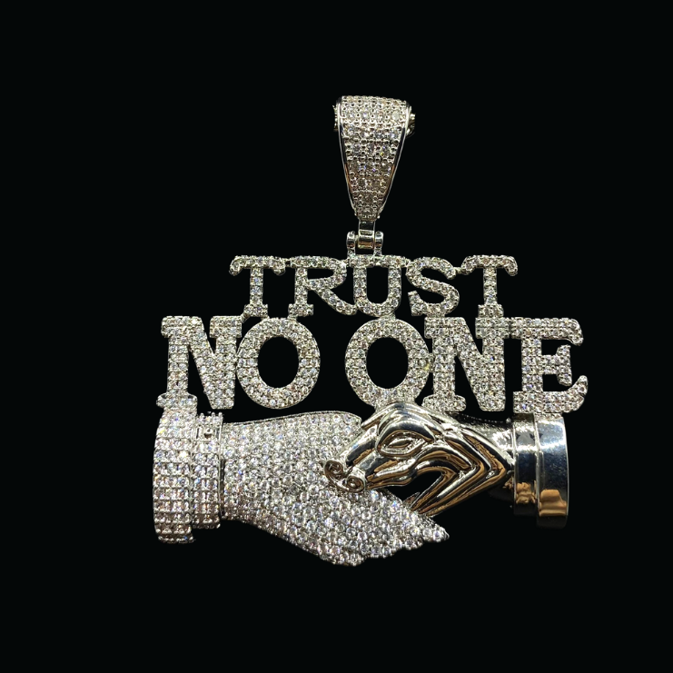Trust No One Iced Out Letter Diamond Pendant Necklace