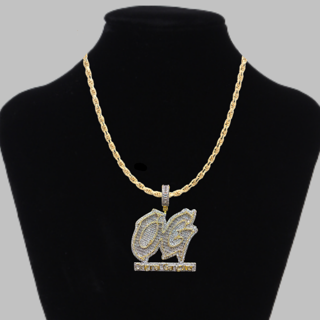 OG Original Gangster Two Tone Iced Out Letter Diamond Pendant