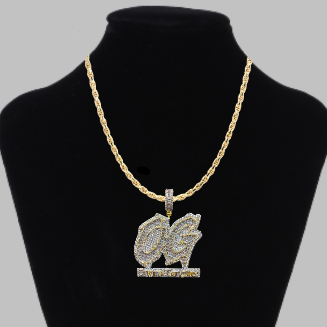 OG Original Gangster Two Tone Iced Out Letter Diamond Pendant Necklace
