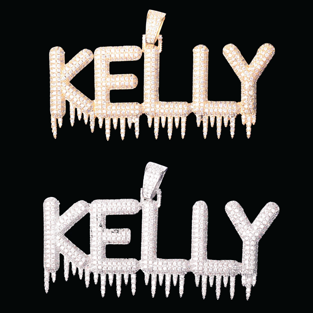 Iced Out Custom Name Dripping Baguette Design Personalized Pendant