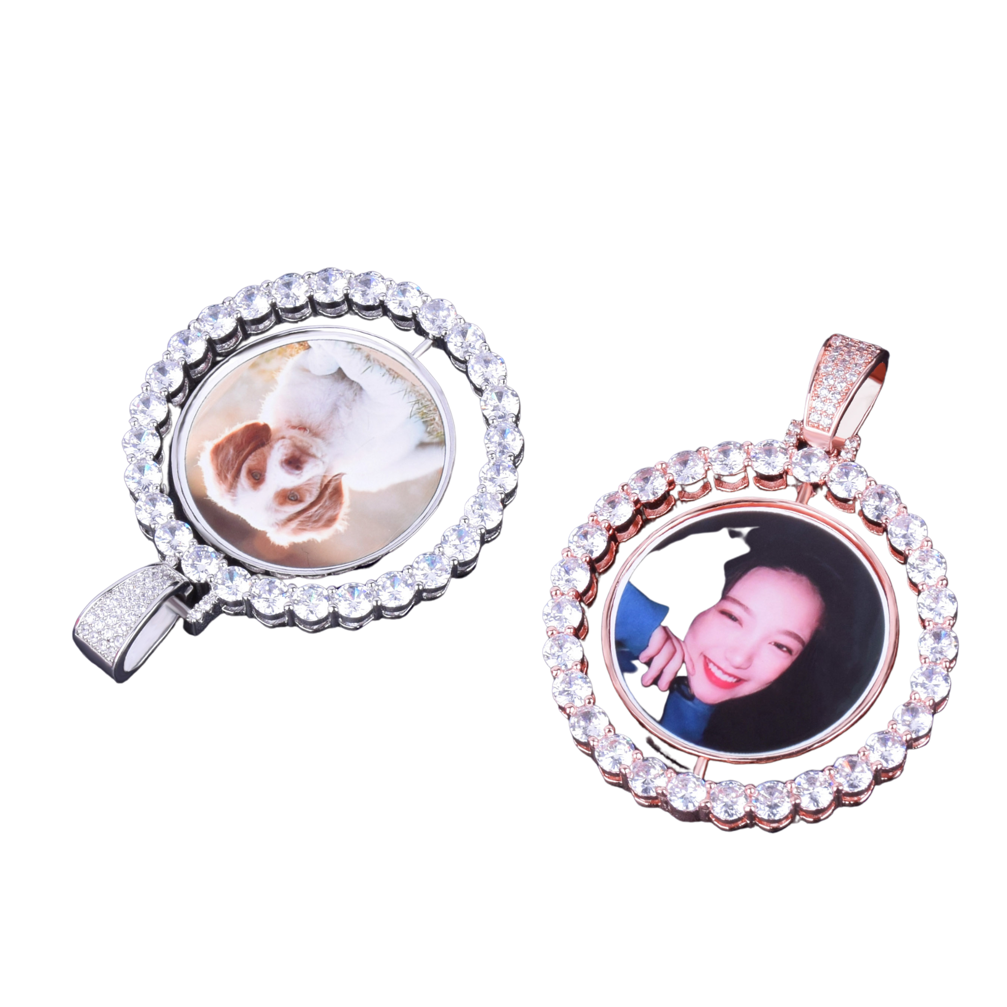 Rotating Double-Sided Medallions Spinning Style Custom Chain With Photo Pendant Necklace