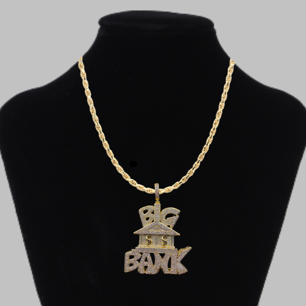 Big Bank with Dollar Signs Luxury Letter Iced Out Pendant