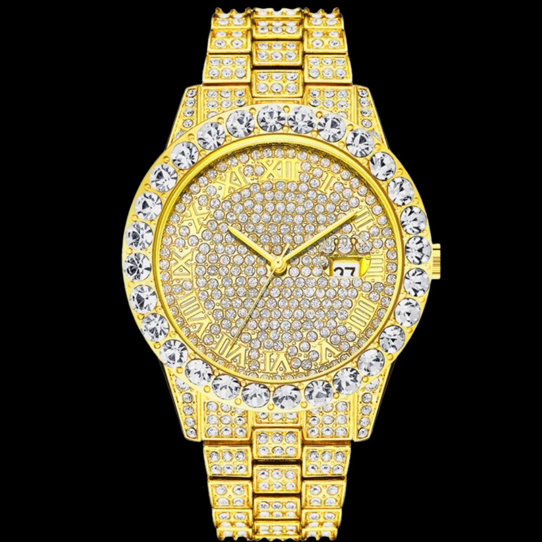 Roman Numeral Full Shine Hip Hop Bling Iced Out Watch