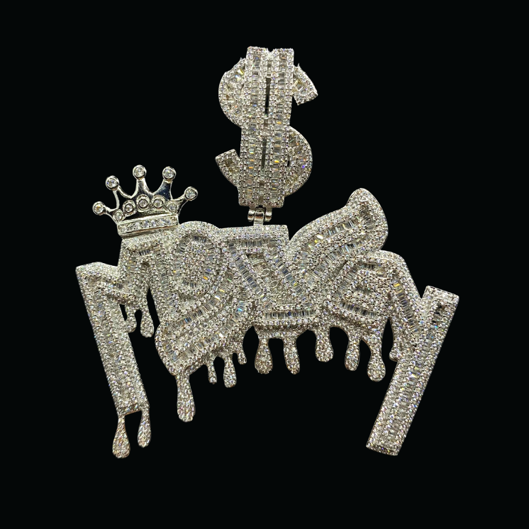 Money with Dollar Bail Iced Out Letter Diamond Pendant