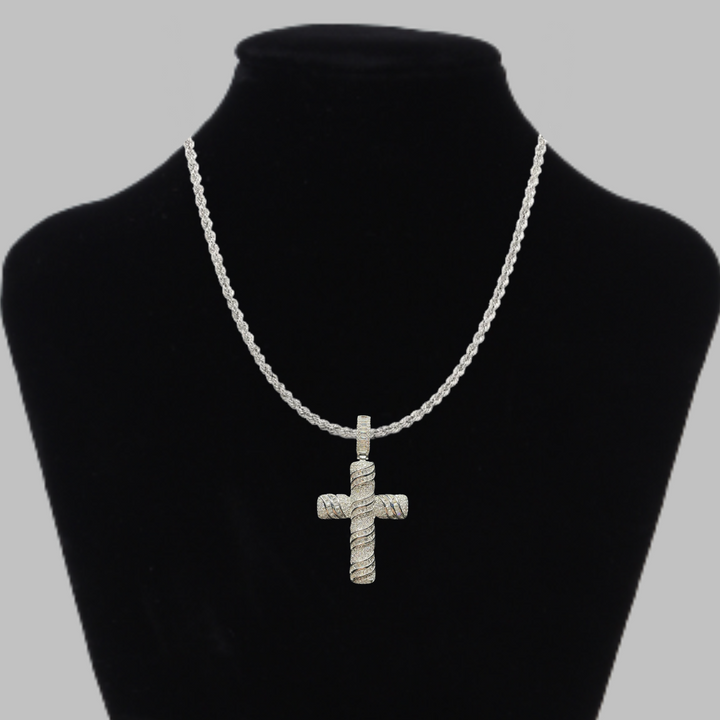 Cross Baguette Steel Edition Iced Out Diamond Pendant Necklace