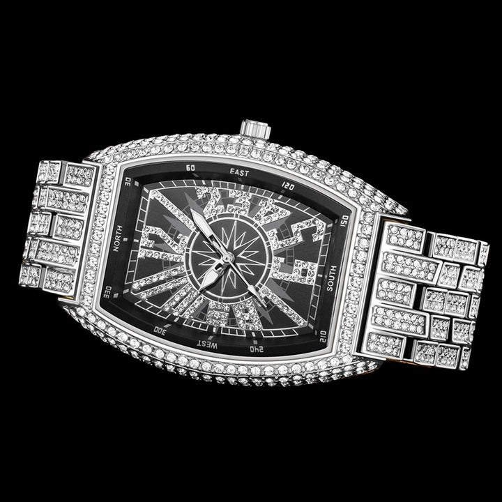 Star Sky Compass Dial Bling Iced Out Diamond Watch