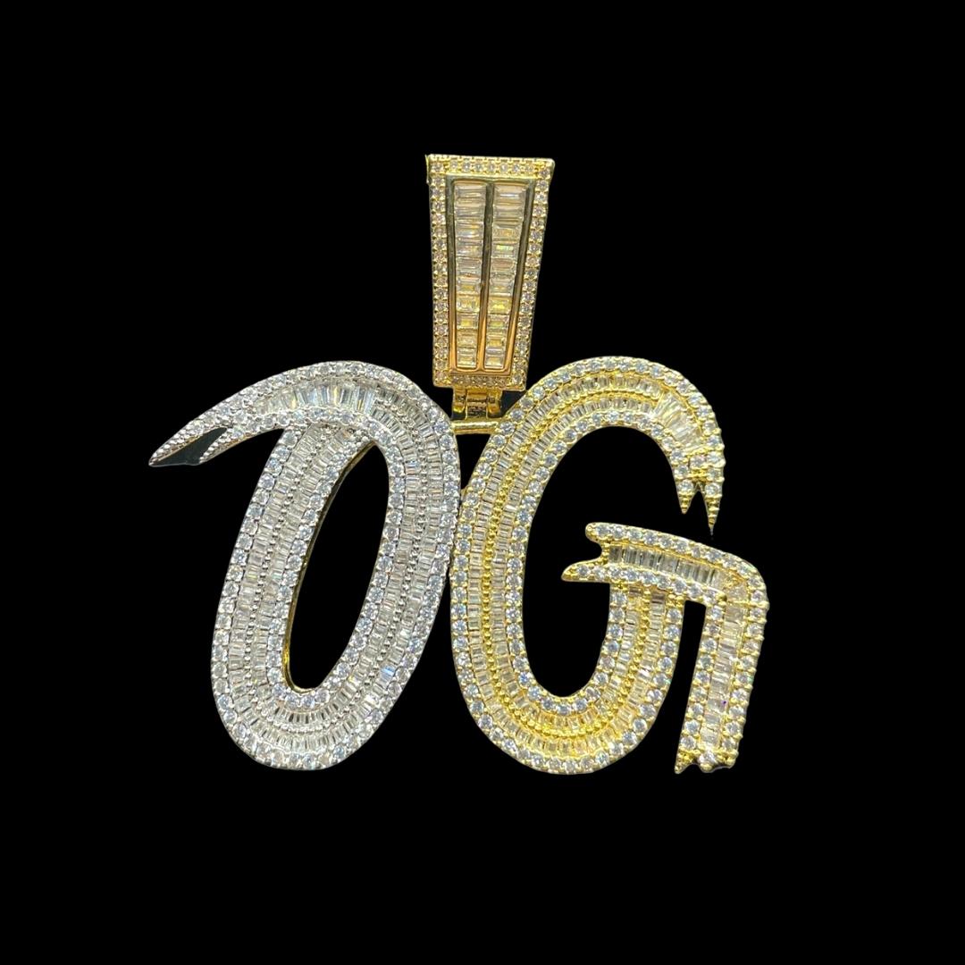 OG Baguette Duo Color Iced Out Letter Diamond Pendant Necklace