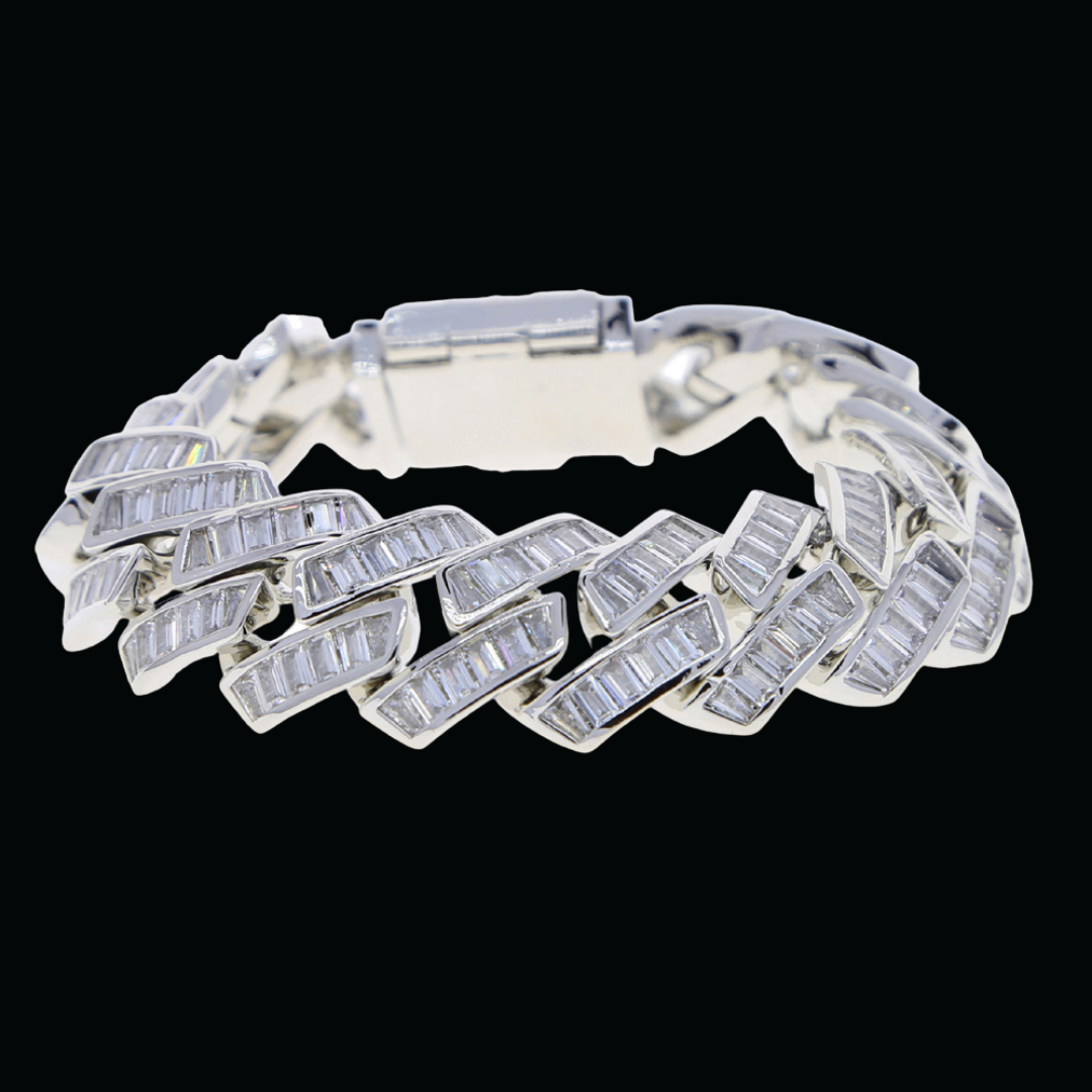 19MM Big Baguette Prong Cuban Iced Out Diamond Bracelet