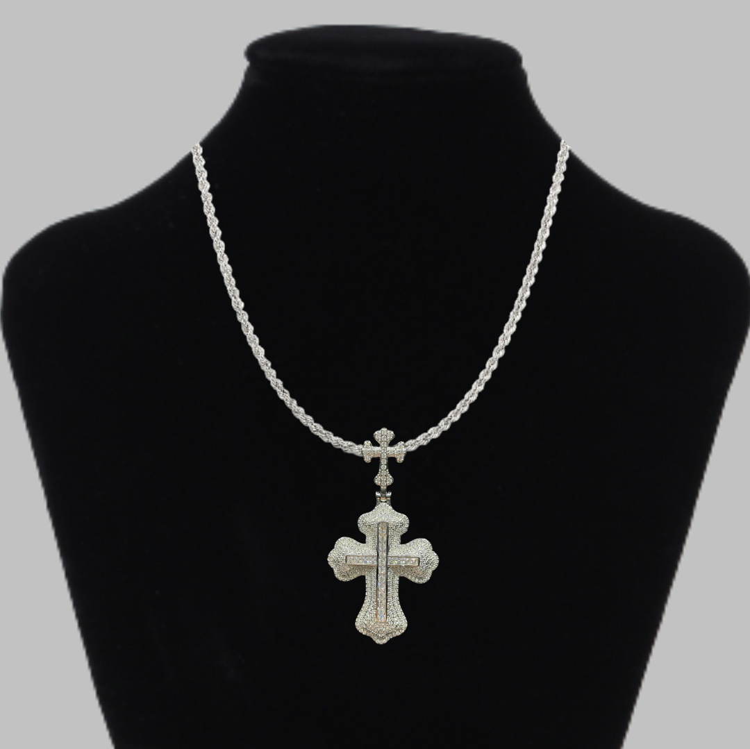 Double Cross Diamond Edition Iced Out Diamond Pendant Necklace