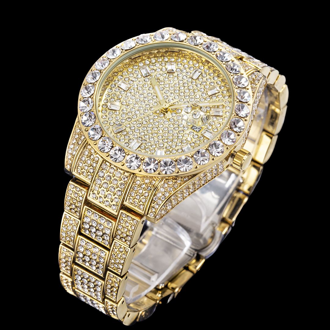 Double Diamond For Numerals and Cover Bling Iced Out Watch