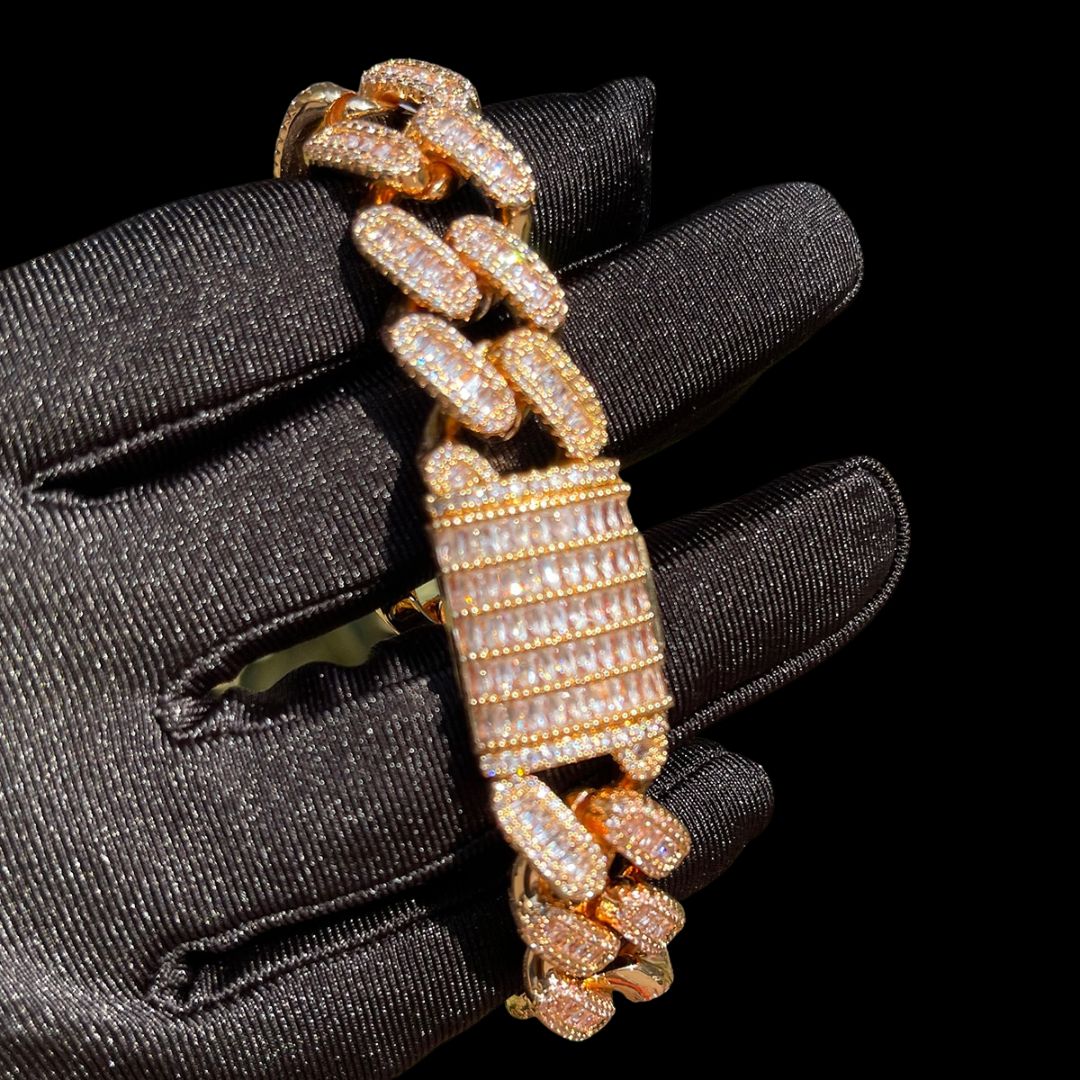 15MM Stones and Baguette Special Link Iced Out Diamond Bracelet