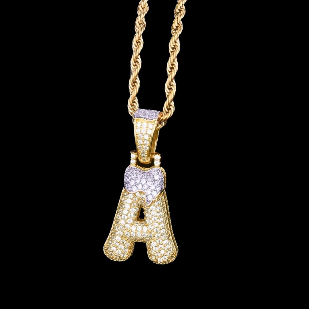 Drippy Letter Snow Iced Out Customized Name Pendant