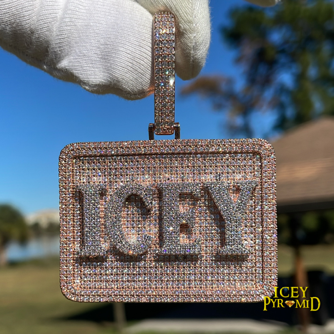 Your Initial or Name on Rectangle Diamond Iced Out Personalized Custom Necklace Pendant