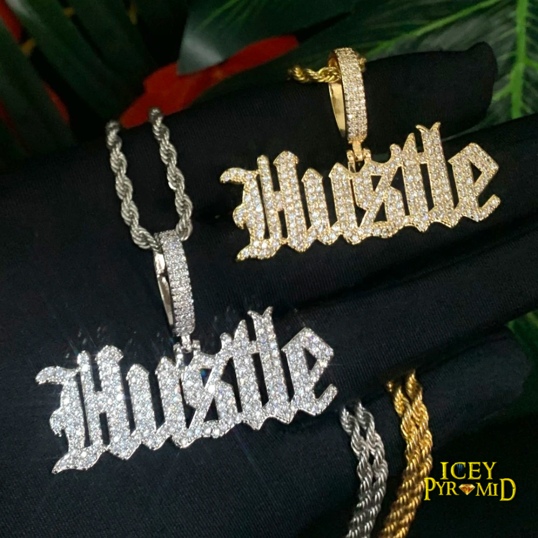 Bling Hustle Letters Iced Out Hip Hop Pendant