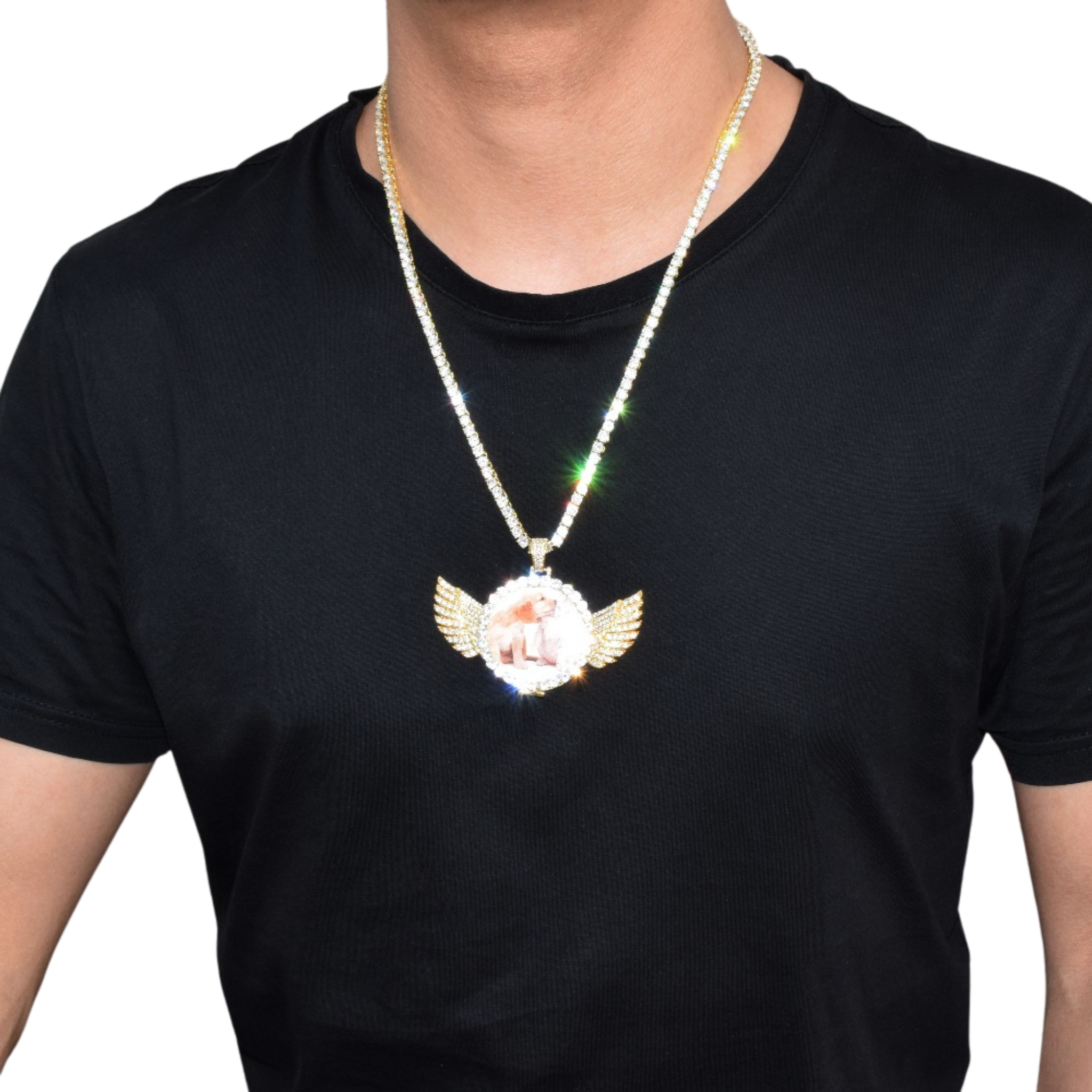 Angel Wing Medallion Custom Made Photo Circle Necklace Pendant