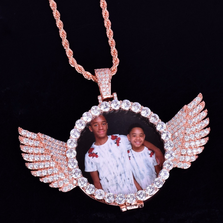 Angel Wings Medallion Circle Custom Photo Picture Pendant Necklace