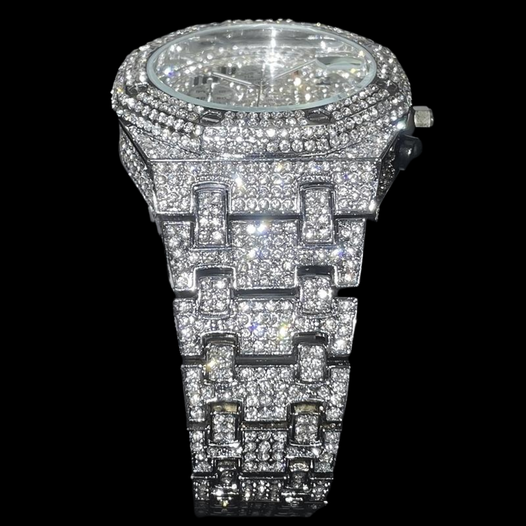 Bust Down Date Chronograph Iced Out Diamond Watch