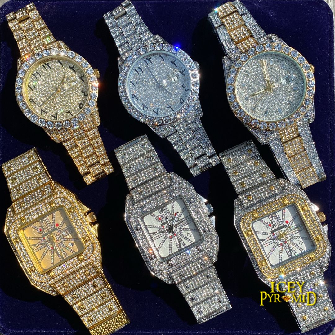 Iced Out Triple Color Luxury Numeral Design Watch