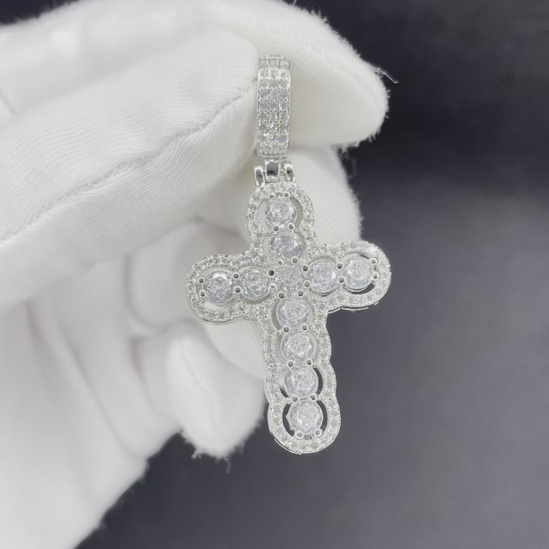 Iced Out Bling Hollow Diamond Edition Cross Tennis Stoned Pendant