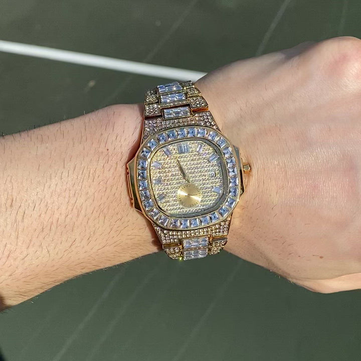 Luxury Date Special Minute Hand Iced Out Diamond Watch