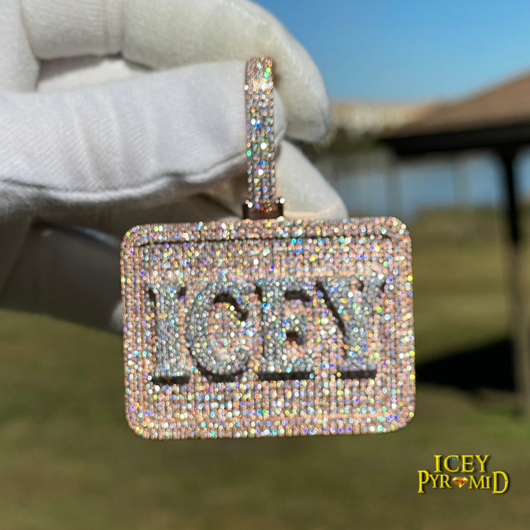 Your Initial or Name on Rectangle Diamond Iced Out Personalized Custom Necklace Pendant